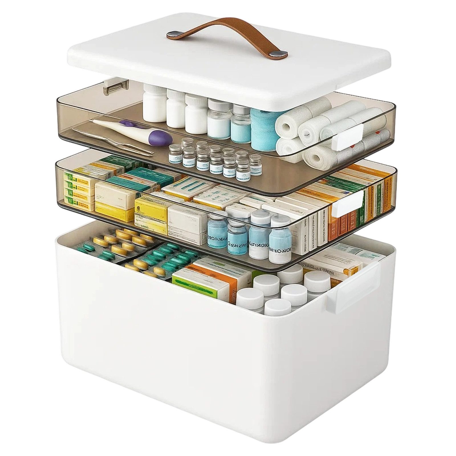 Youyijia Kofferorganizer 3 Ebenen Medikamentenbox Organizer mit Tragegriff