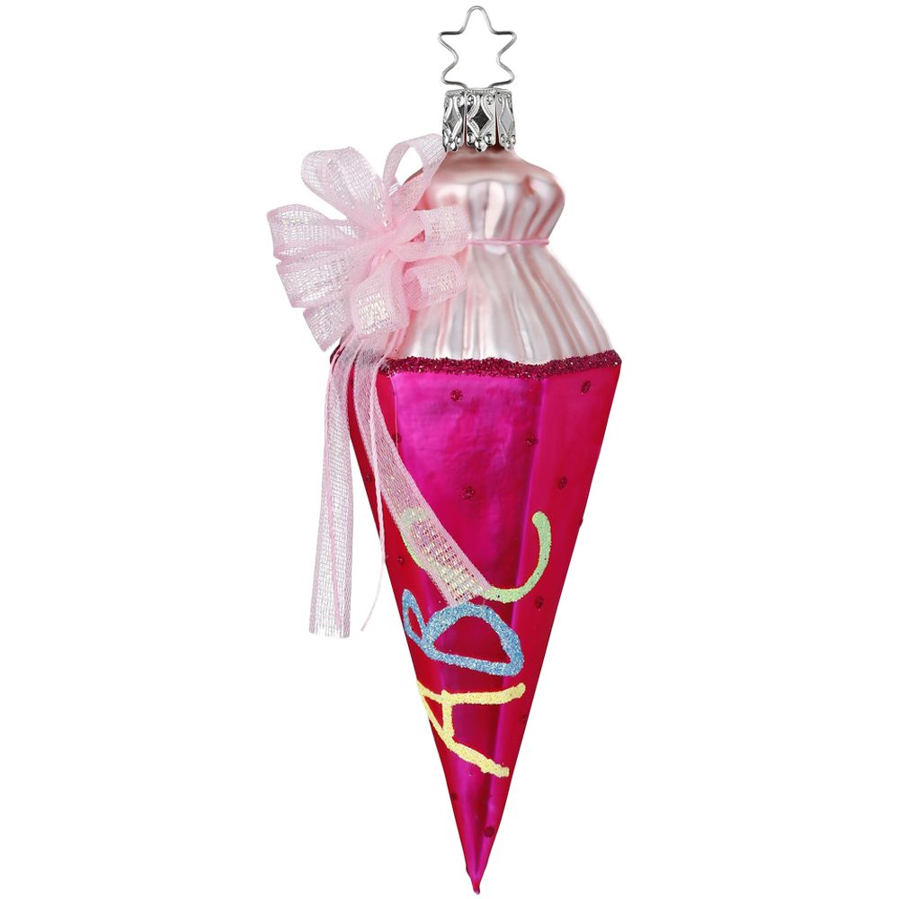 Zuckertüte Christbaumschmuck rosa mundgeblasen, INGE-GLAS® handbemalt (1-tlg), 14,5cm