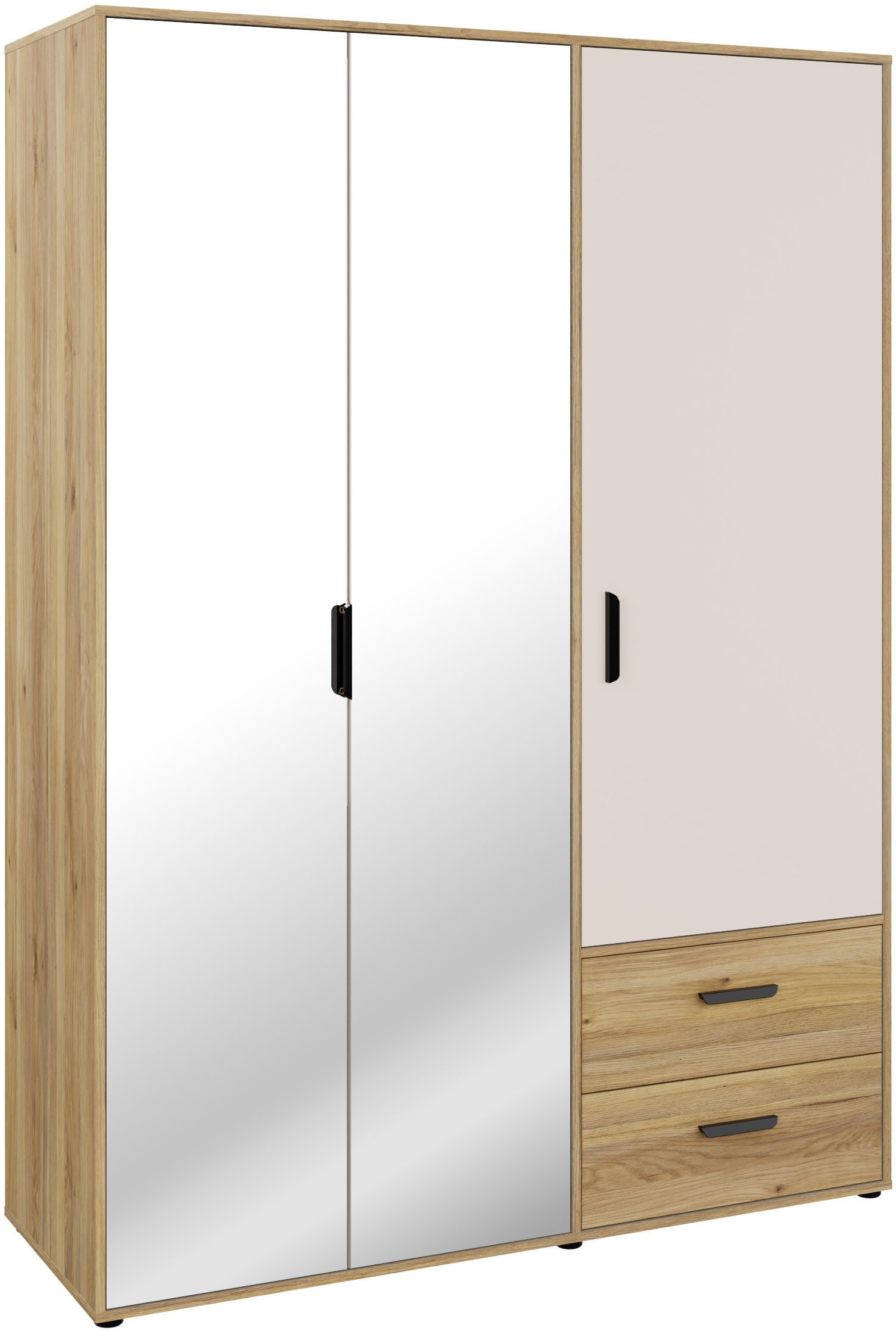 FORTE Drehtürenschrank Schrank mit Spiegel, zeitloses Design, 3türig viel Stauraum, Schubladen, Spiegeltürenm Höhe 200 cm