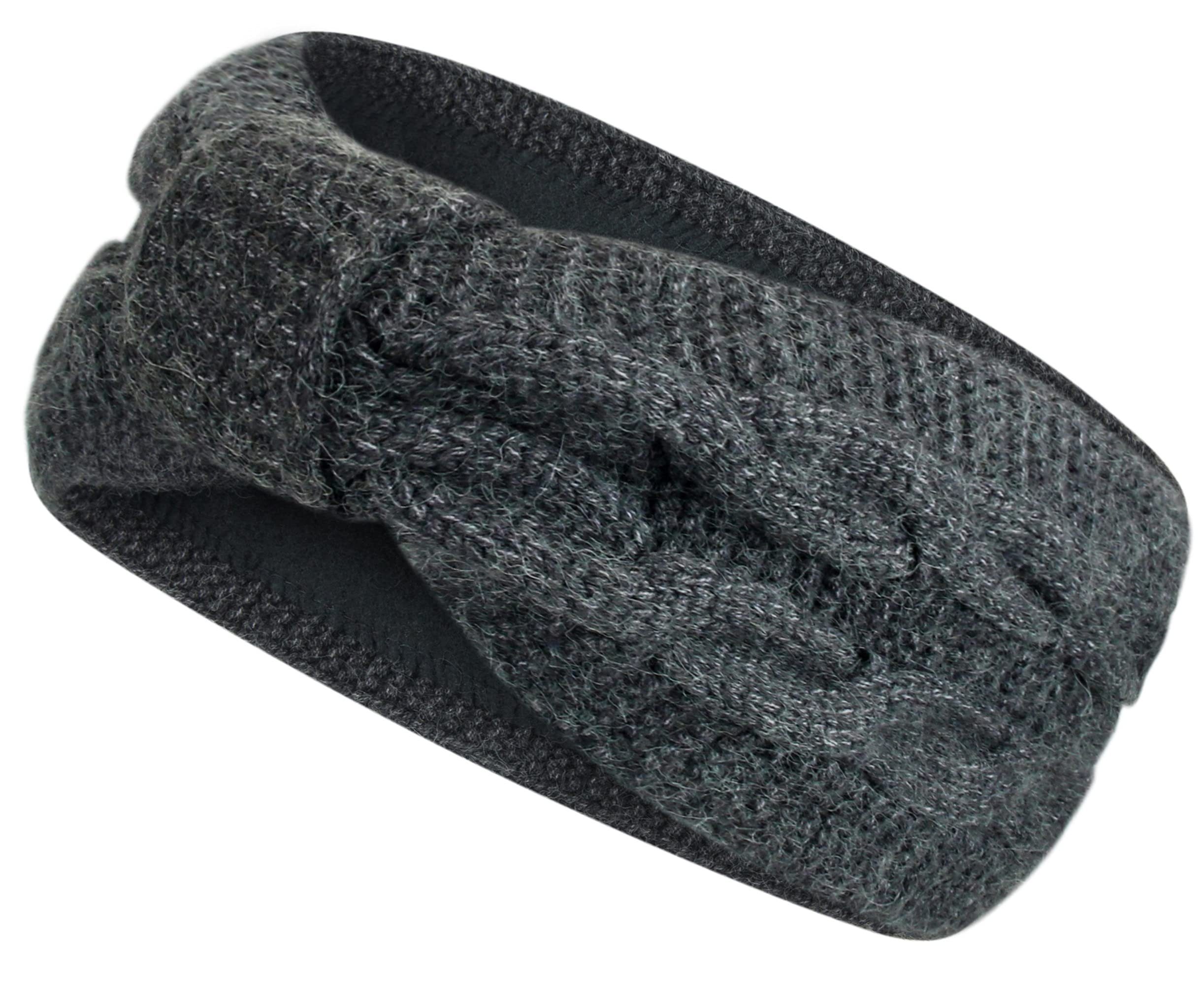 Frentree Stirnband Damen gestricktes Haarband mit Schleife und Zopfmuster, Mädchen Ohrenwärmer gefüttert mit weichem Fleece Innenfutter