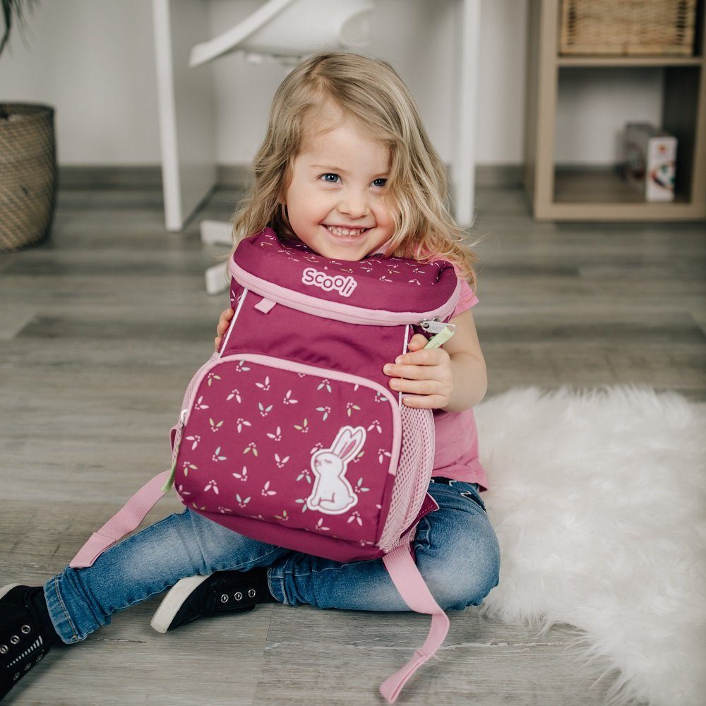 Set Rucksack Mädchen Lila Trinkflasche), niedlichem Violett Kinderrucksack Hase / Scooli inkl. Brotdose Rabbit mit Mini-Me Turnbeutel, (Set, Rosie in und