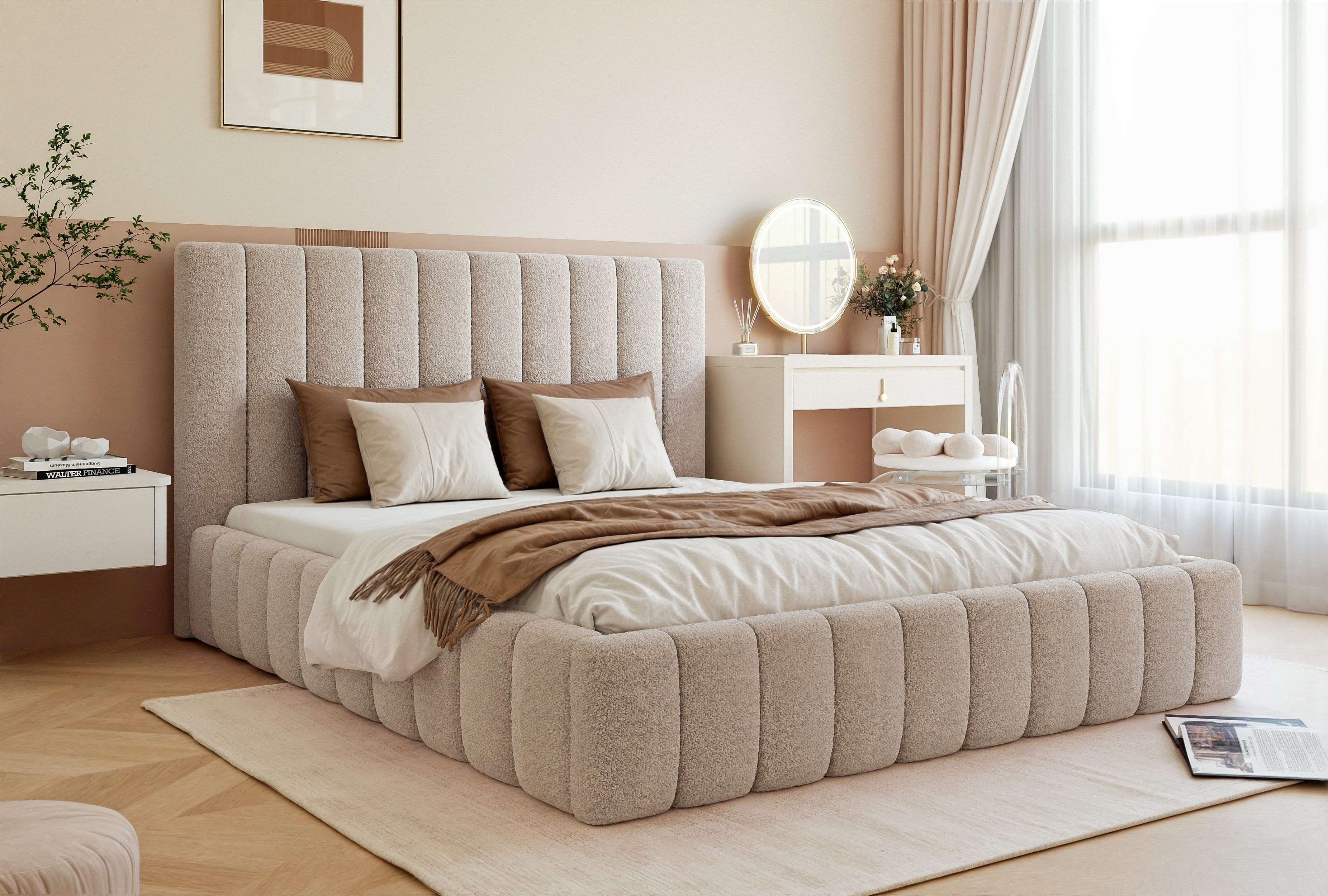 Goldstoff Polsterbett Luxuriöses Schlafzimmerbett mit elegantem günstig online kaufen