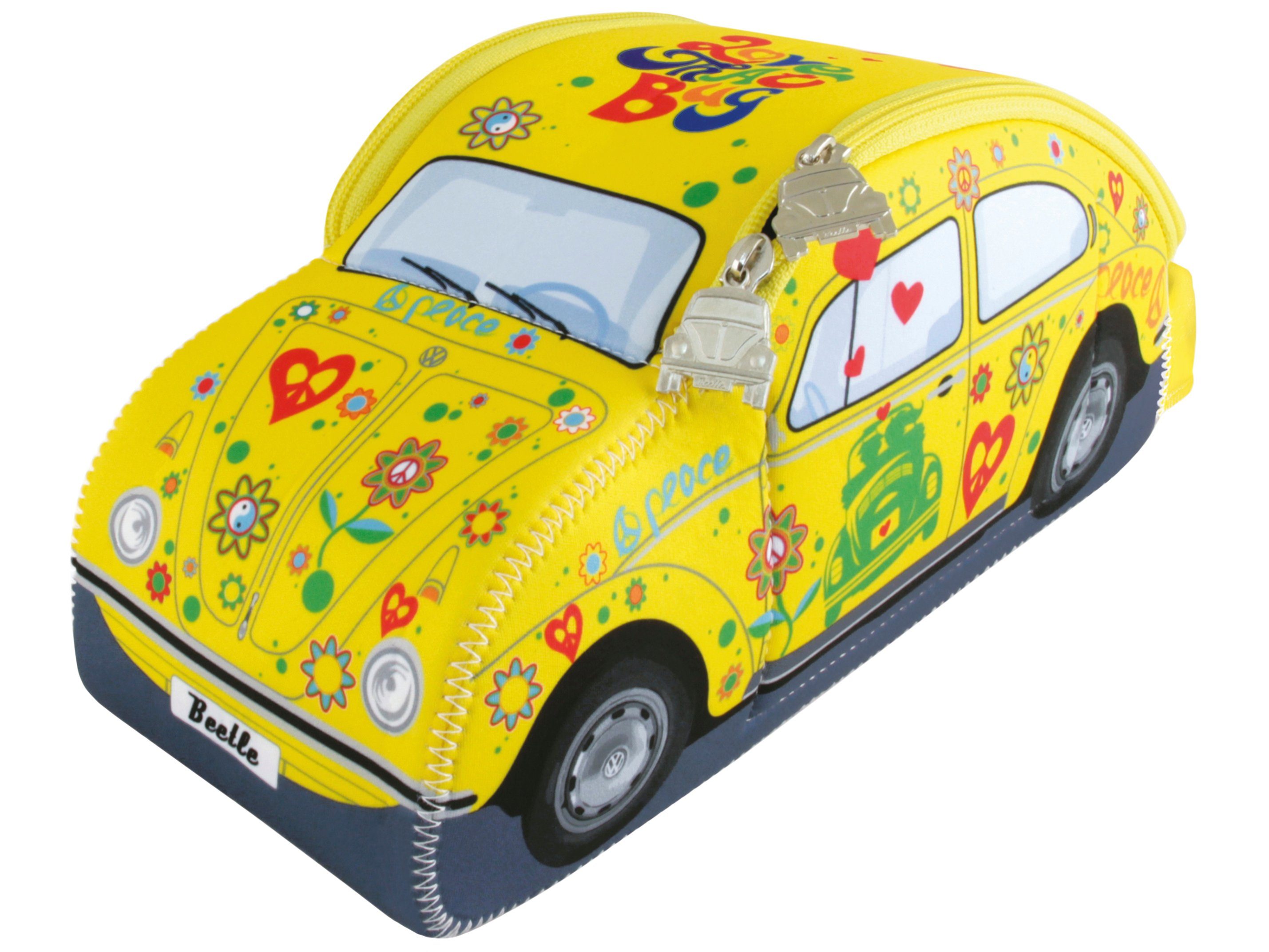 VW Collection by BRISA Kulturbeutel Volkswagen Neopren Kosmetikbeutel im Käfer/Beetle Design, gelbe Schminktasche