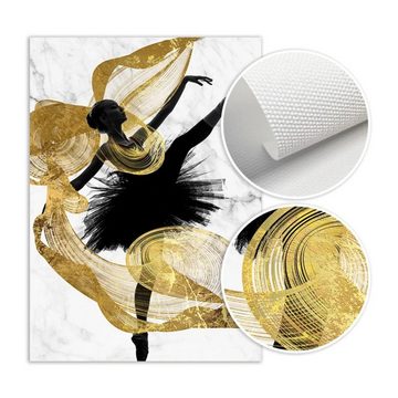 TPFLiving Kunstdruck (OHNE RAHMEN) Poster - Leinwand - Wandbild, Tänzerin am goldenen Band - 2 Motive in 17 Größen zur Auswahl - (Auch in DIN A4, DIN A3 und DIN A2 - Günstiges 3-er Set), Farben: Gold, Schwarz, Weiß - Größe: 13x18cm