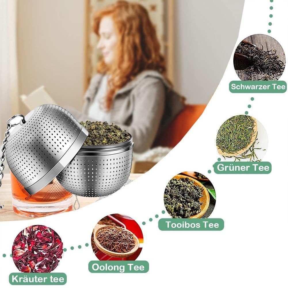 FOUORTUNATE-BEE Teesieb Teeei für Losen Tee, (Tee ei Teesieb Edelstahl 2er Teekugeln Tee ei Sieb 304 Edelstahl Teesieb für Tasse für die Meisten Tasseteekanne Teefilterhalt Teehalter Gewürzei für Teekannen, 2-St)