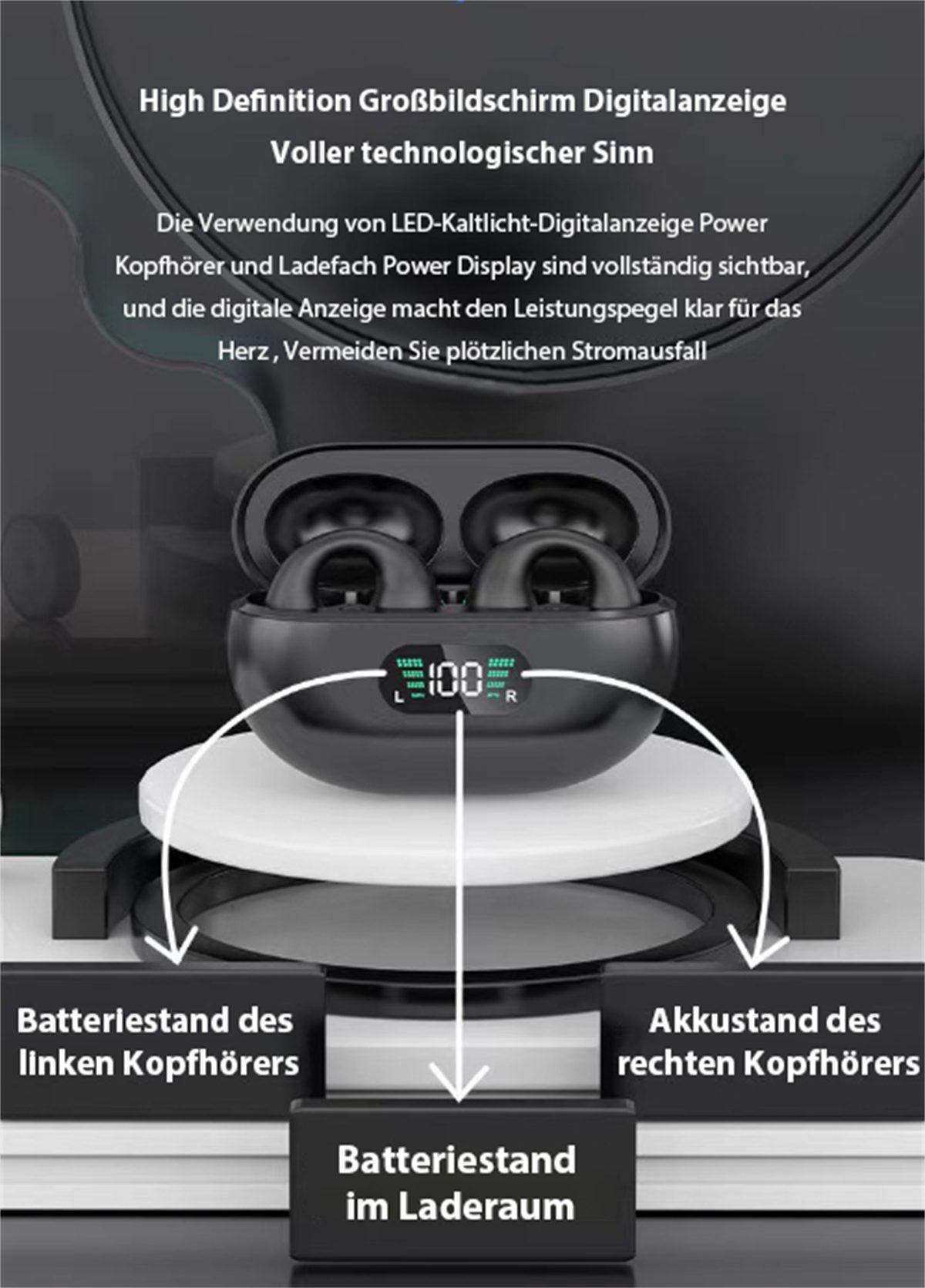 carefully selected Kopfhörer (Intelligente mit Bluetooth Farbe Geräuschunterdrückung, V5.3) LED-Digitalanzeige Digitalanzeige Kabellose Kopfhörer 