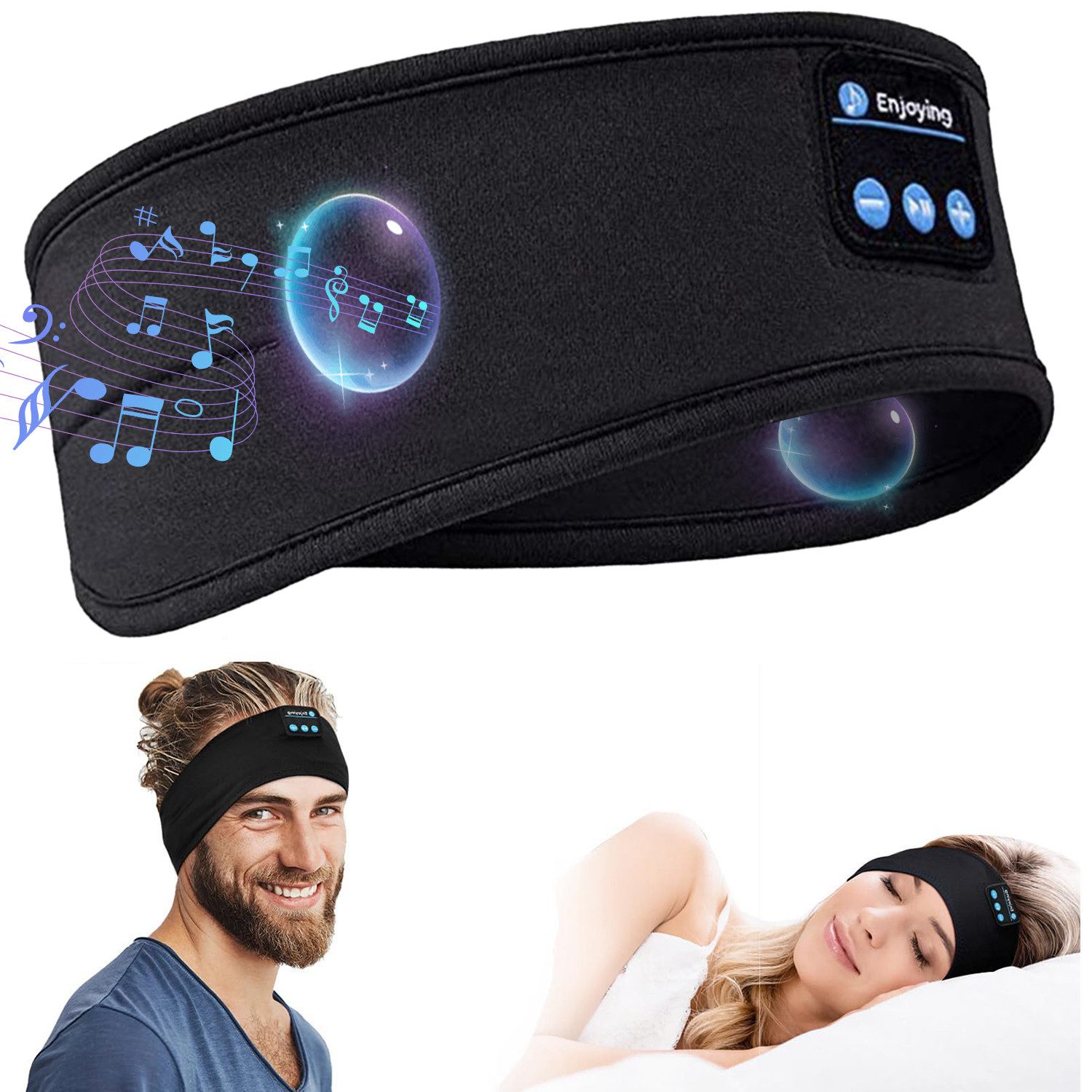 MOPUEA Schlafmaske Schlafmaske mit Bluetooth-Musik Augenmaske 100% Blackout-Effekt, Beste Geschenkwahl Für Herren Und Frauen, 1-tlg., Sehr Lange Nutzungsdauer Und Klare Klangqualität, ultradünne lautsprecher und hochwertiger bluetooth-stereoklang