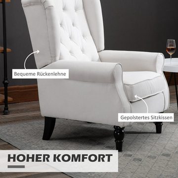 HOMCOM Sessel Einzelsessel Einzelstuhl Akzentsessel mit Tufting Holzfüße (Ohrensessel, 1-St., Relaxsessel), Polyester Creme 74 x 86 x 102 cm