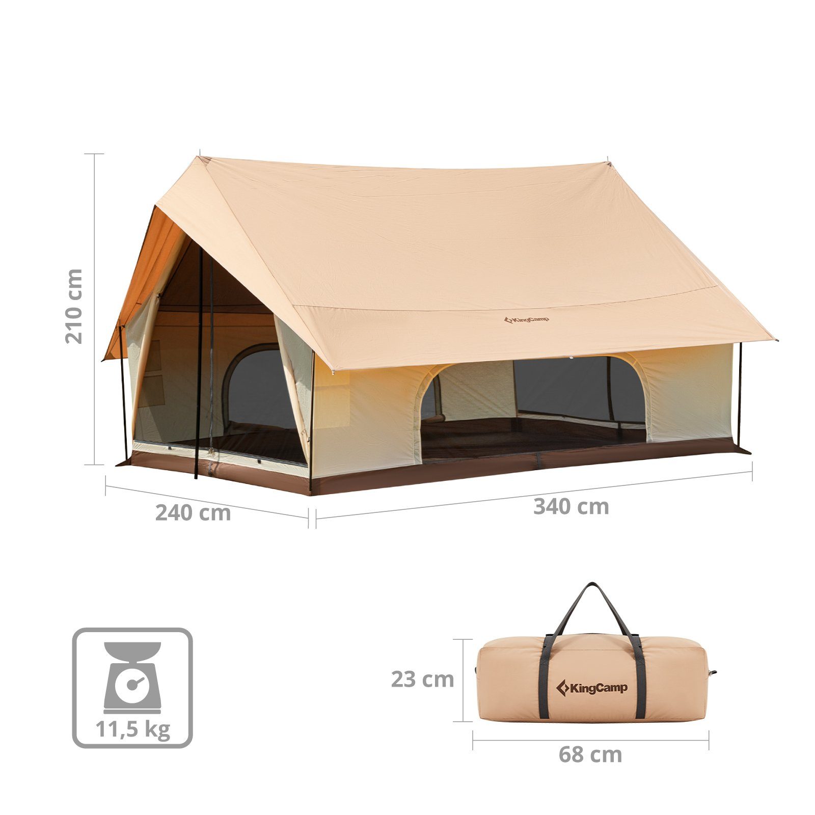 Baumwolle Firstzelt Familien Personen, Zelt Pinehouse Hauszelt 3-4 Campingzelt KingCamp