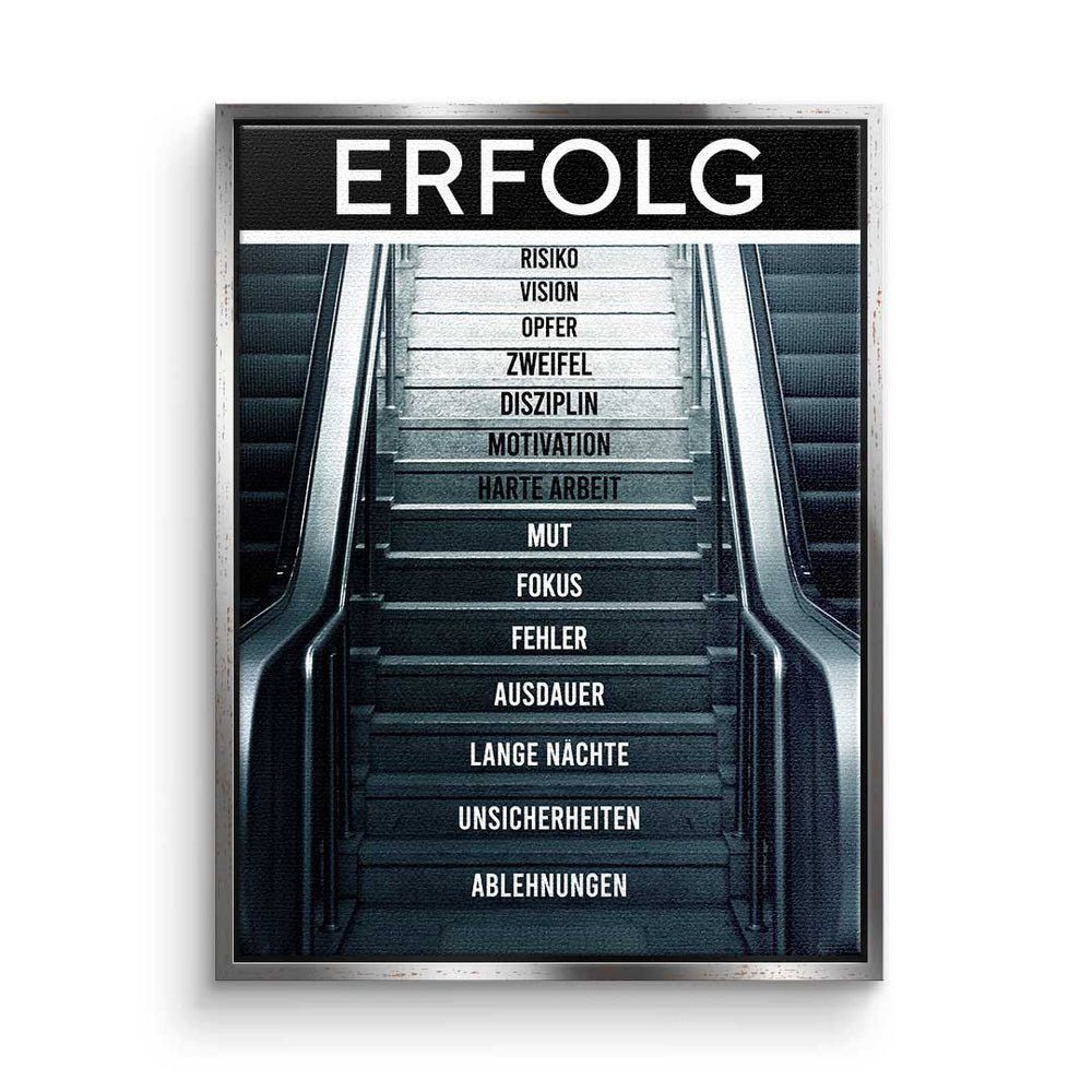 DOTCOMCANVAS® Leinwandbild, Deutsch, des Premium silberner Rolltreppe - Leinwandbild - Erfolgs Rahmen Mindset Motivation 