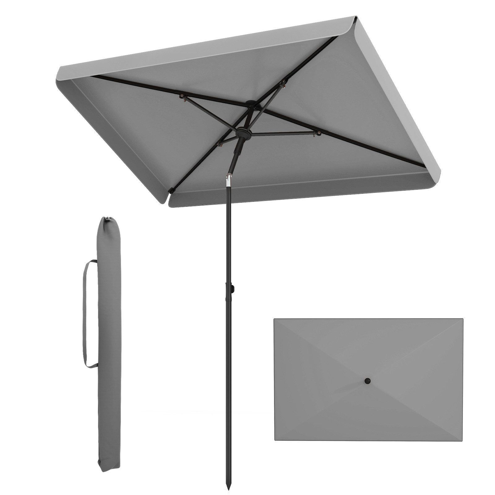COSTWAY Sonnenschirm, LxB: 200x130 cm, Balkonschirm rechteckig, Gartenschirm
