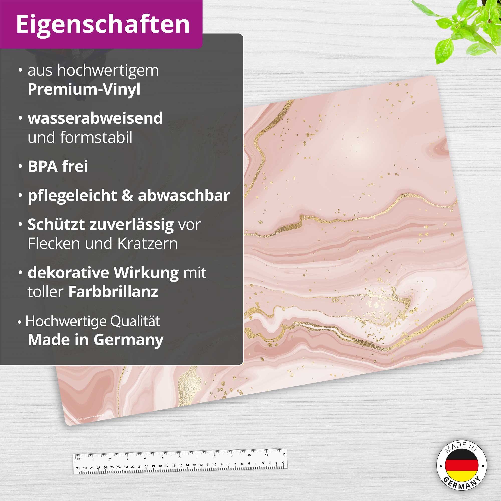 cover-your-desk.de Schreibtischunterlage abwaschbar - rosa Marmor mit Gold - premium Vinyl - Made in Germany – Bild 4 von 5