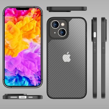 Nalia Smartphone-Hülle Apple iPhone 14, Matte Harte Carbon-Look Hülle / Transparent / Verstärkter Silikon-Rand
