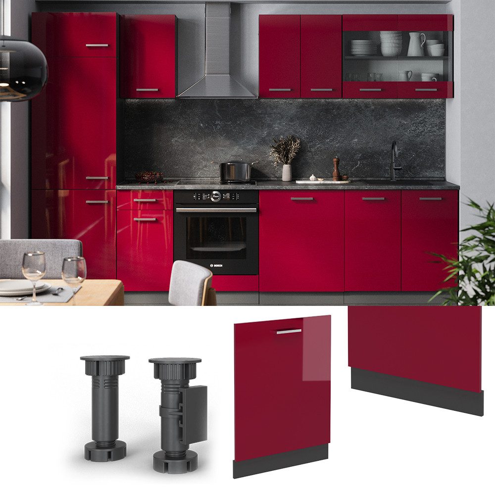 Vicco Frontblende R-Line, Rot Hochglanz/Anthrazit, 60 cm ohne Arbeitsplatte (1 St)