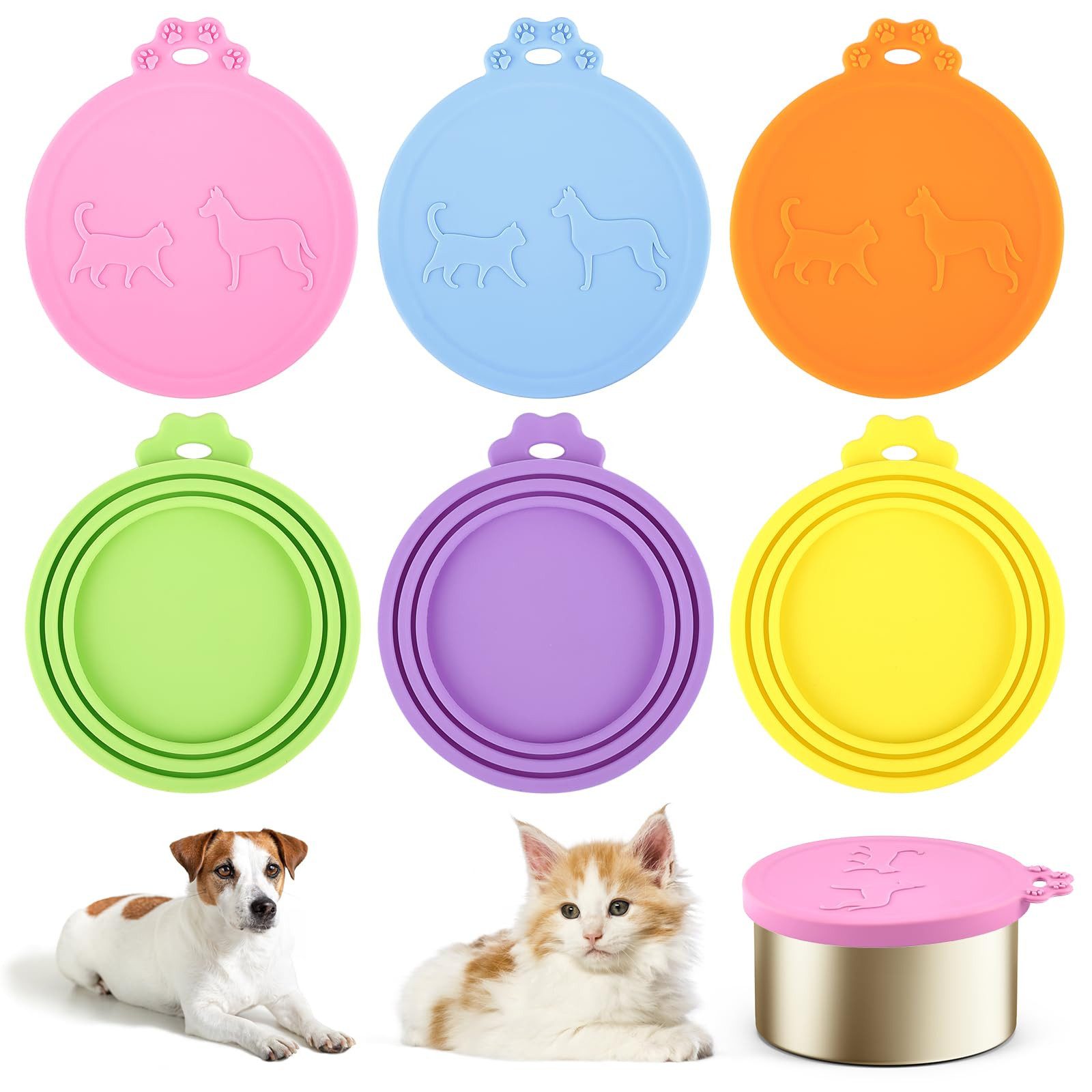 FOUORTUNATE-BEE Topfdeckel 6er Set Dosenabdeckungen für Hunde- und Katzenfutter, 70–400 g Dosen, 6 Dosenverschlüsse für Hunde- und Katzenfutter, 3 Größen, bunt, Griff
