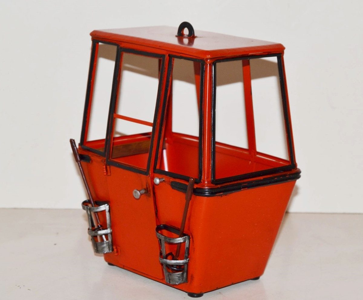 JS GartenDeko Modellbus Blechmodell Ski Gondel Oldtimer Berggondel rot Replikat H 20 cm