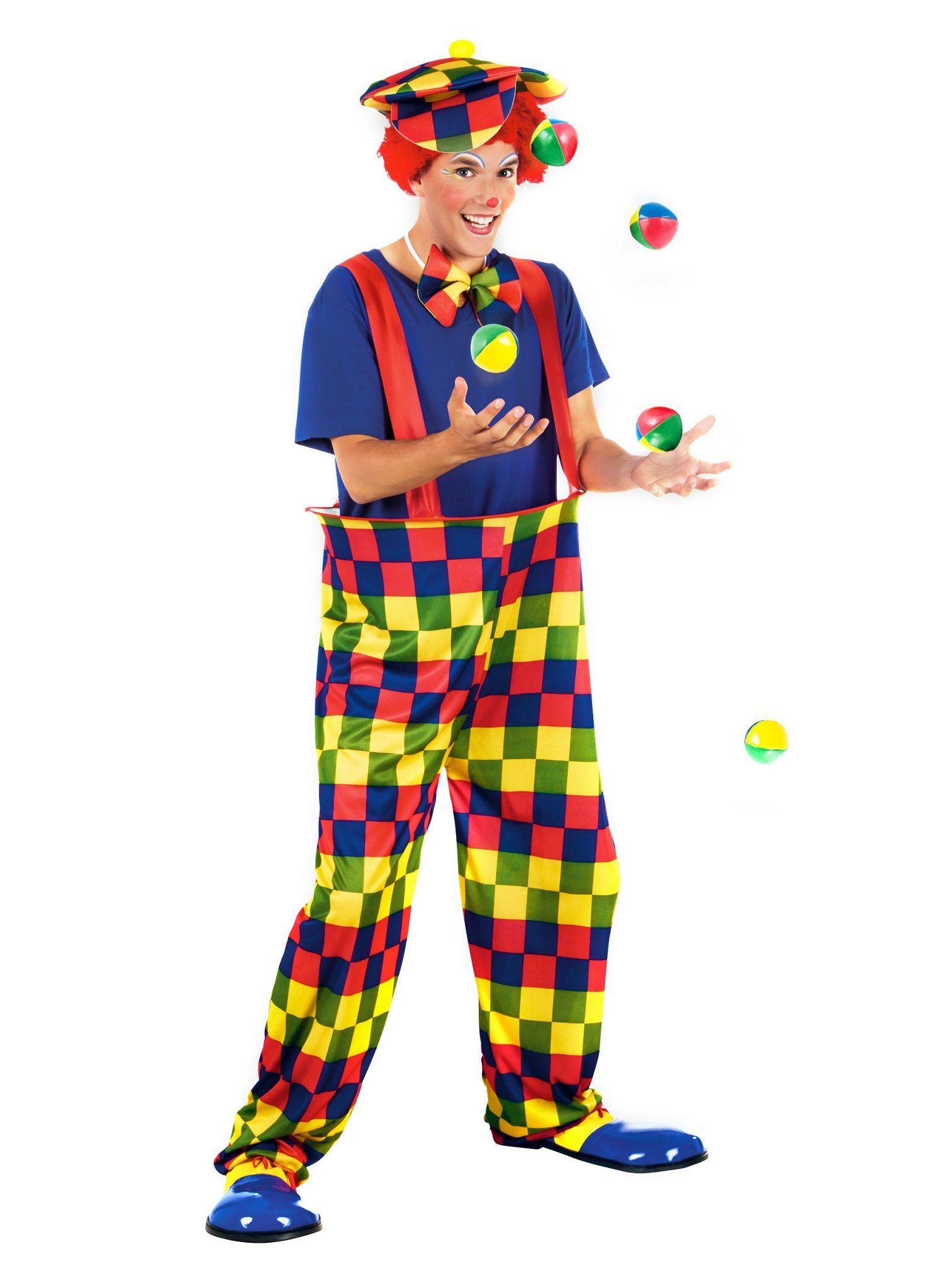 Boland Clown-Kostüm Karierter Clown - Clown Kostüm für Fasching Hallow, Lustiges Set aus Mütze, Fliege und Hose