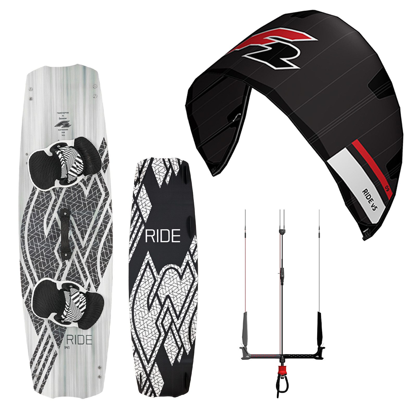 F2 Kite F2 Set Kite Ride+Kiteboard Ride White Icon+Control Bar Größen wählbar