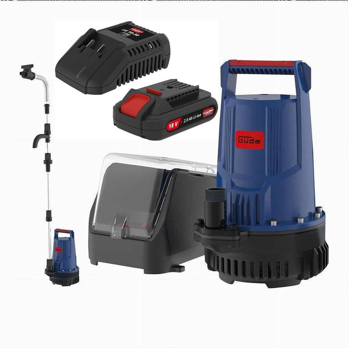 Güde Regenfasspumpe Regenfasspumpe RFP 18V mit 2.0 Ah Akku und Schnelll-adegerät 3A