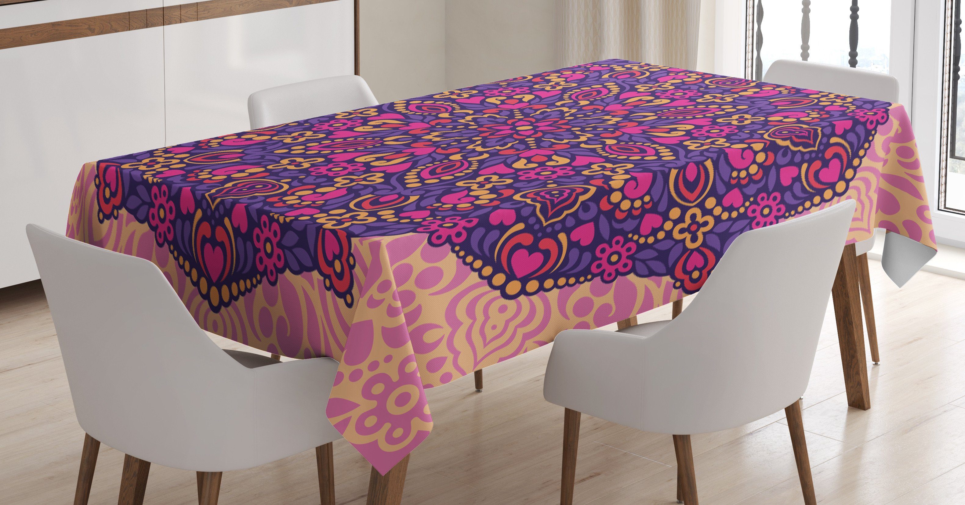 Abakuhaus Tischdecke Abstrakt geeignet Farben, Waschbar Für Osten lila Klare den Außen Bereich Mandala Farbfest