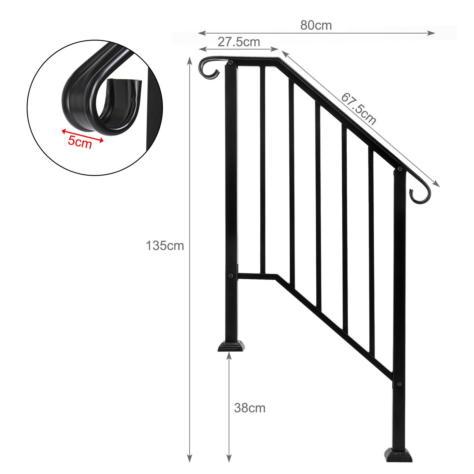 LALAHO Treppengeländer Handlauf Geländer für Treppen Brüstung Balkon, 80 cm günstig online kaufen