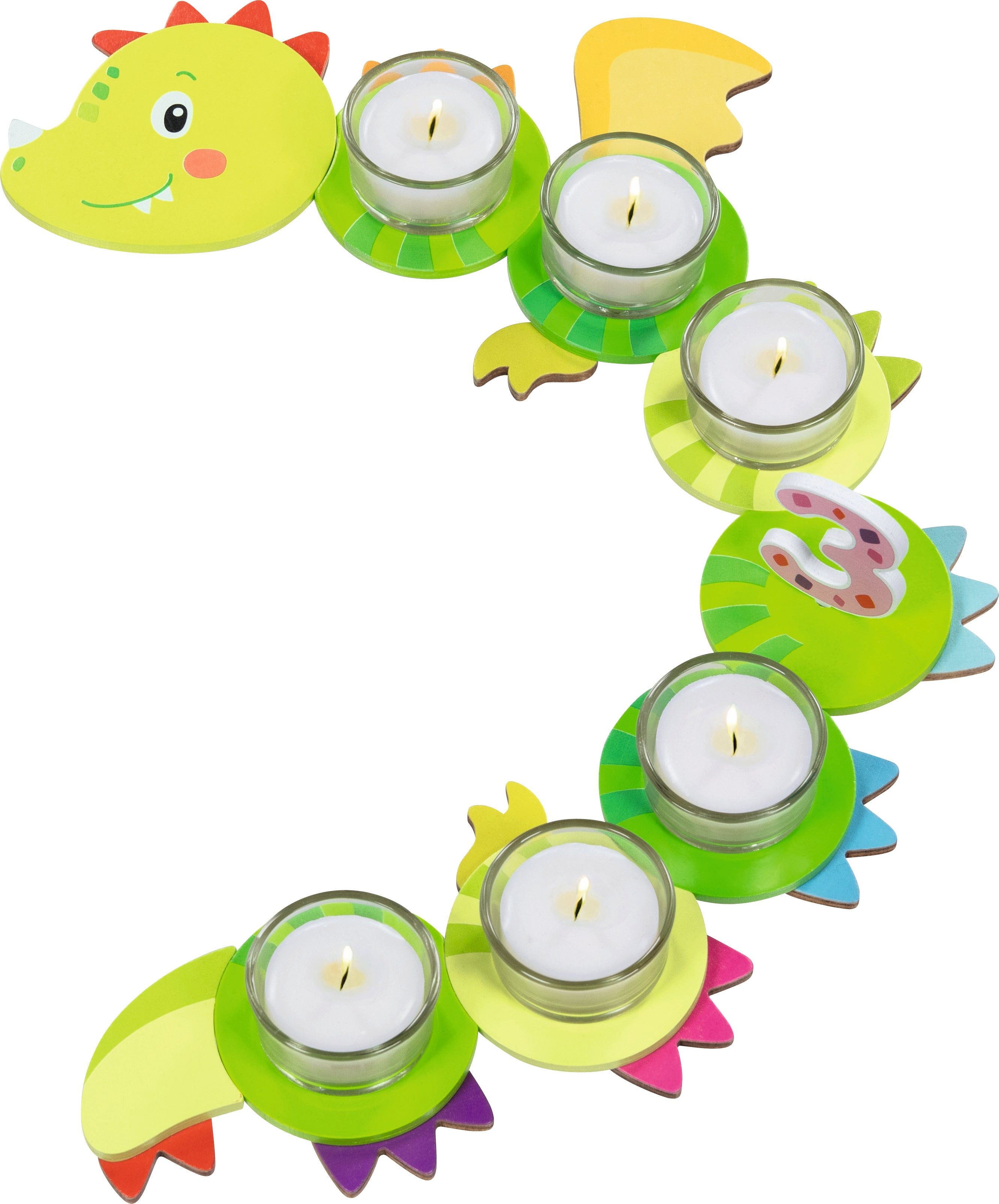 goki Dekoobjekt Geburtstagzug Drache aus Holz für Teelichte