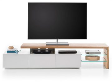 MCA furniture Lowboard Alimos (TV Unterschrank 204 x 44 cm, weiß Lack und Asteiche massiv), lackiert, Massivholz, geölt