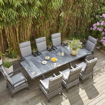 Siena Garden Gartentisch Sincro (Ausziehtisch 200/260 x 100 cm, Aluminium anthrazit), Keramik-Tischplatte wood grey, ausziehbar, leichter Synchronauszug