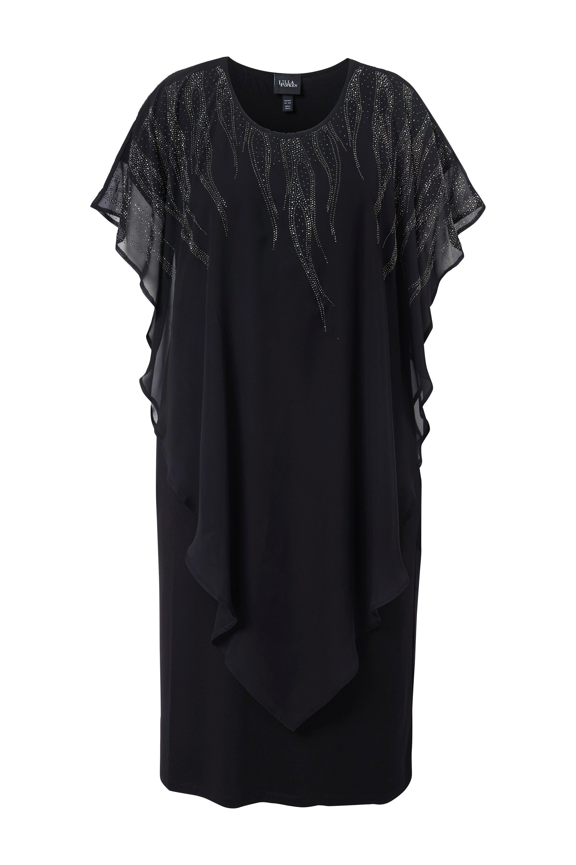Ulla Popken Cocktailkleid Chiffon-Midikleid doppellagig Rundhals günstig online kaufen