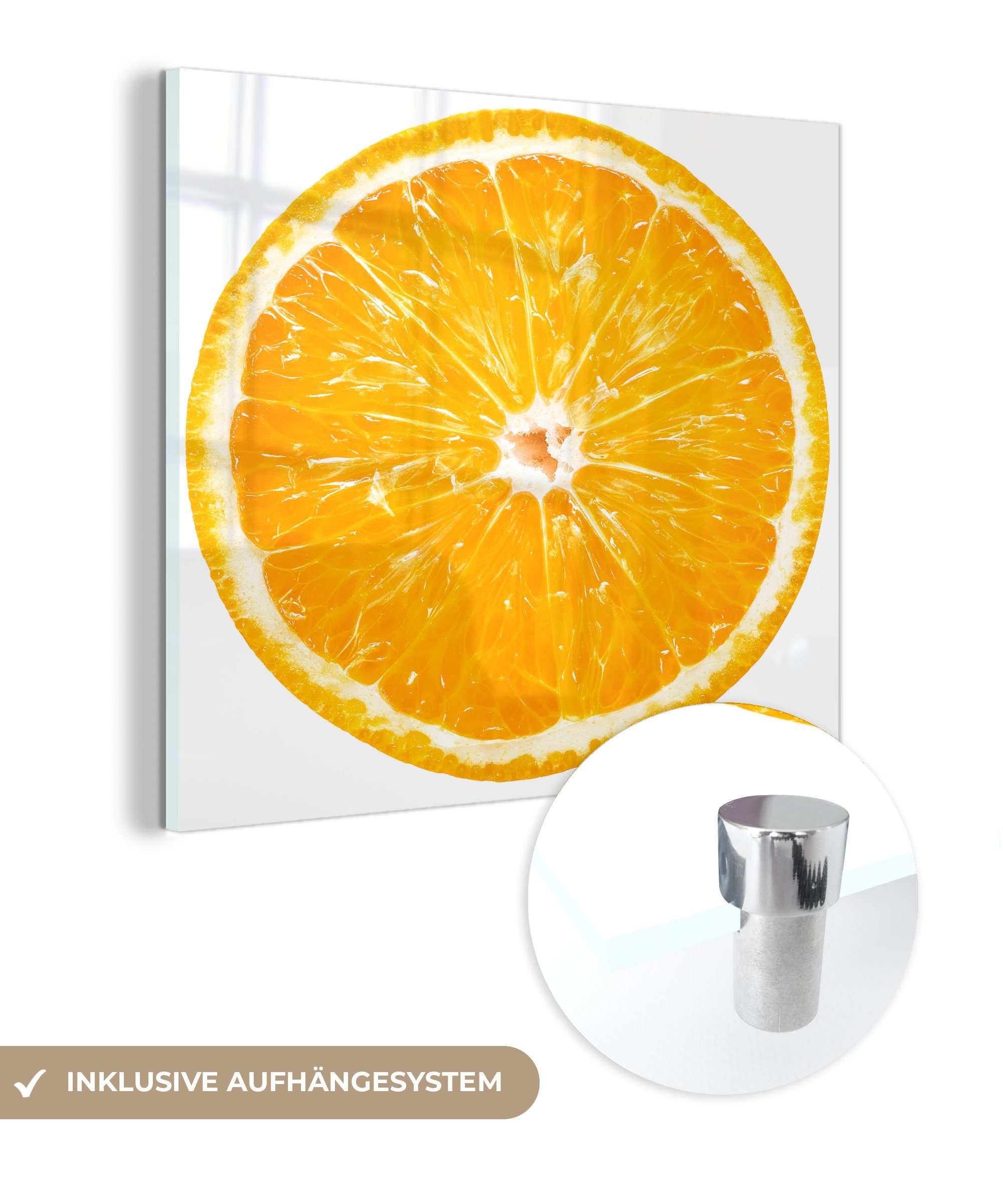 - Foto - Wandbild (1 Weiß, auf Glas St), Glas Orange Acrylglasbild Wanddekoration Bilder Glasbilder - MuchoWow Obst - - auf