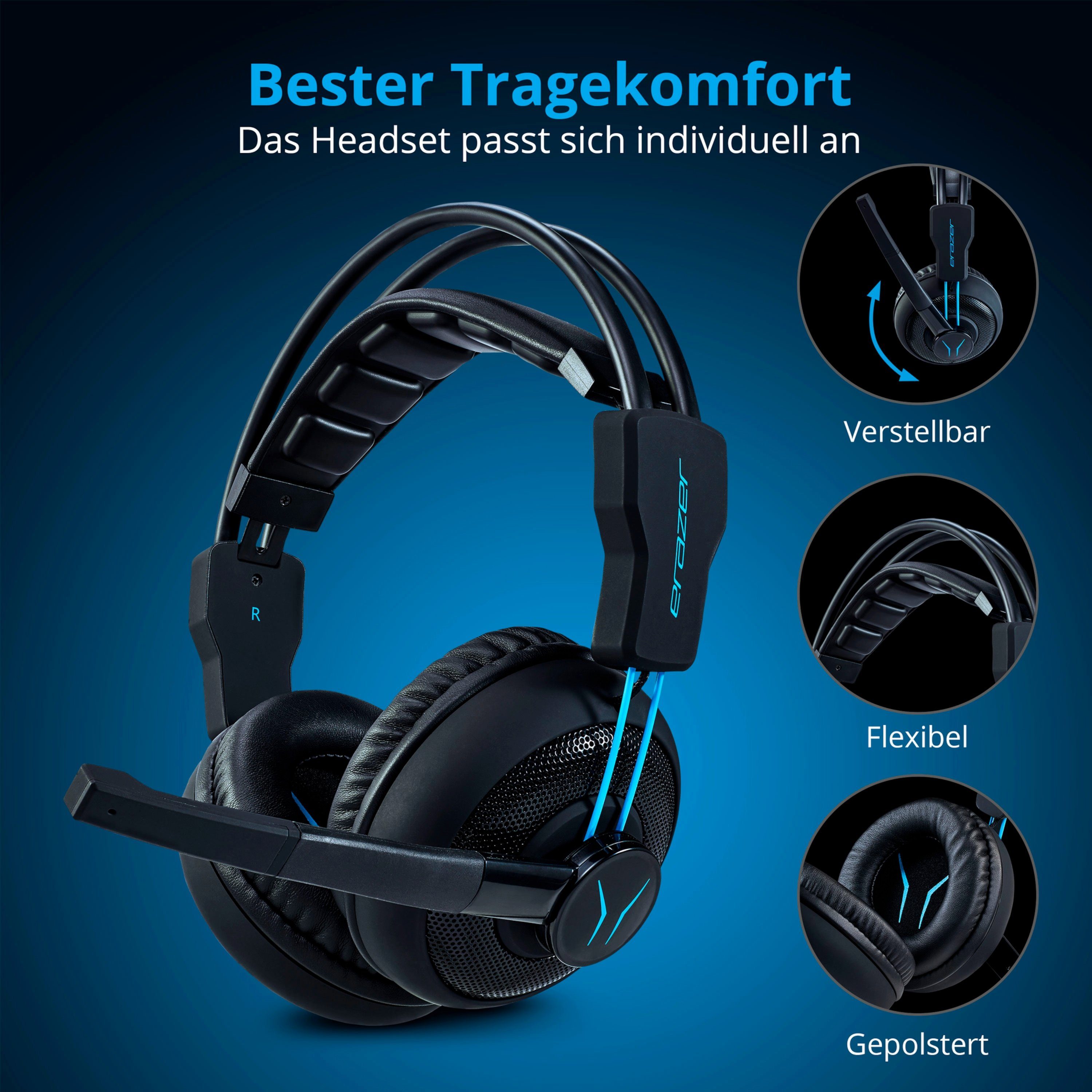 Medion® ERAZER Mage Mikrofon, P10 Gaming Integriertes Headset (Ergonomisch, Kopfhörer Stummtaste Bass Mikrofon, Ear-Design Gaming, Over für MD88640) Lautstärkeregler, Over-Ear-Kopfhörer