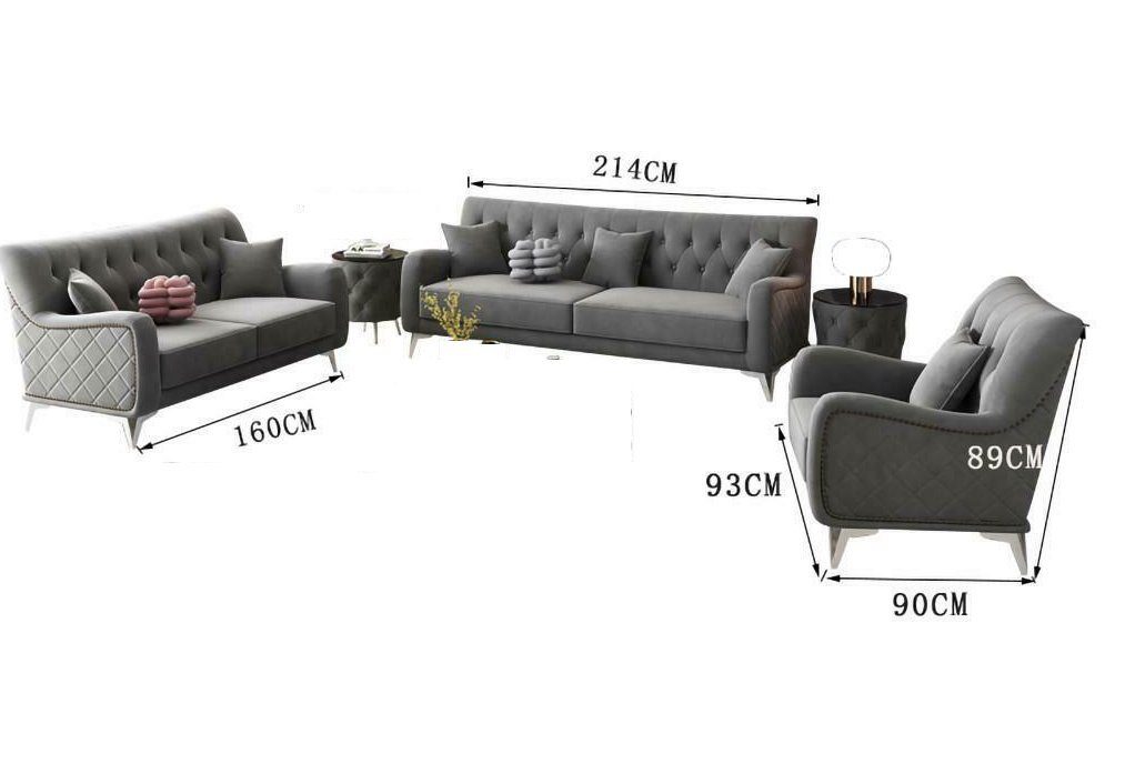 JVmoebel Europe Designer Sofa Made Luxus Möbel Polstergarnitur Stilvoll Graue Neu, in Sofa