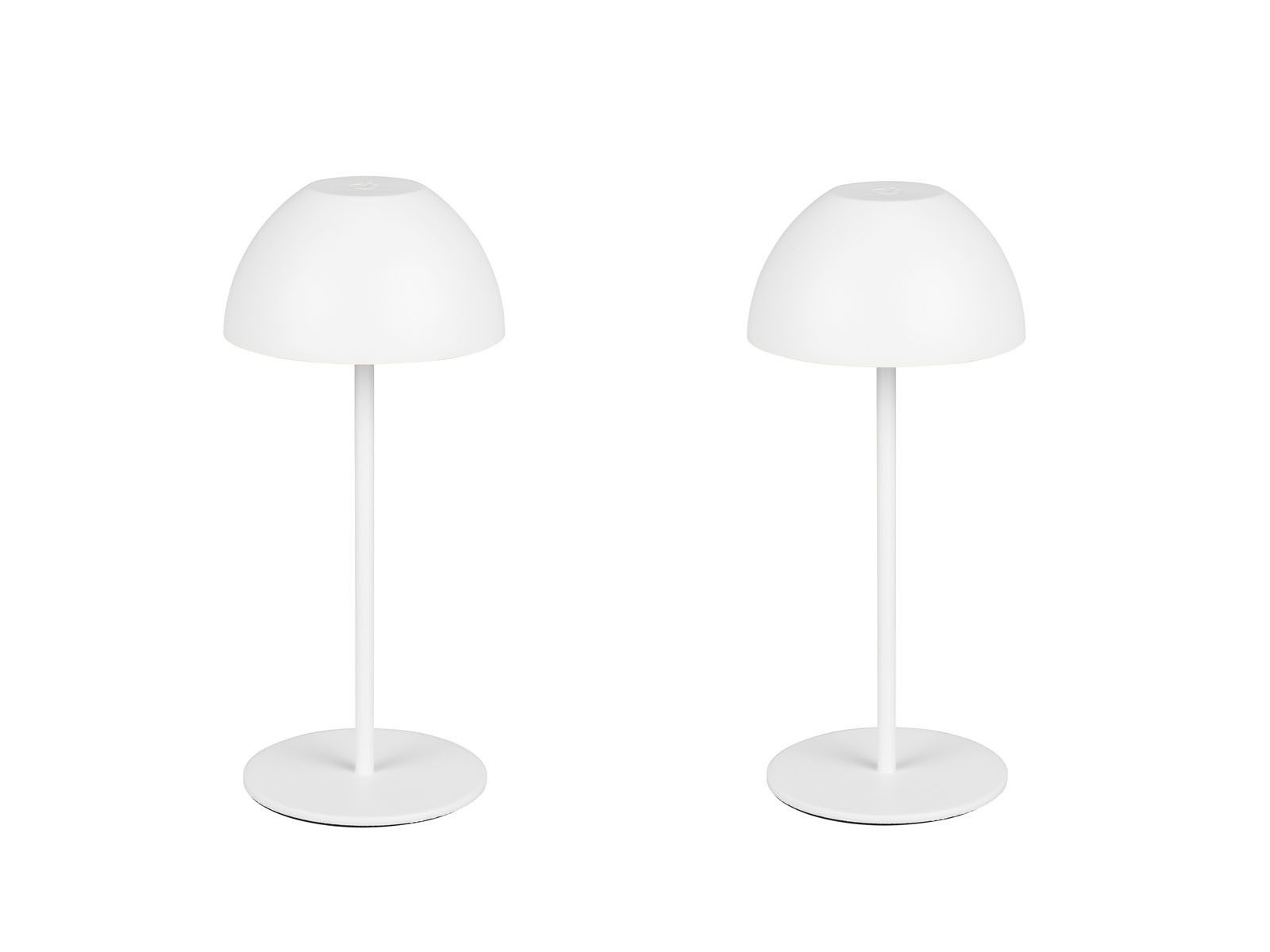 Reality Leuchten LED Außen-Tischleuchte, dimmbar, LED fest integriert, Warmweiß, 2er SET Outdoor USB Pilz-Lampen Weiß, kabellos mit Akku, 20cm klein