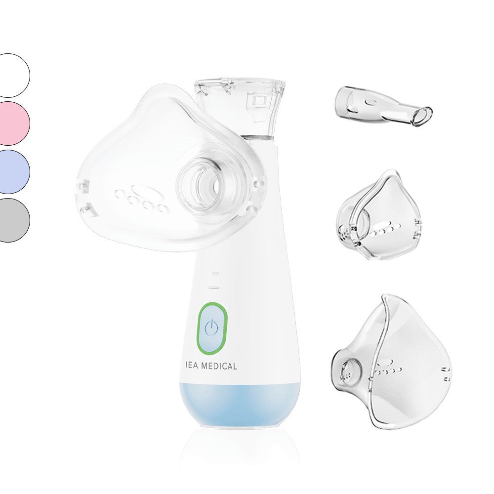 IEA Medical Inhalationsgerät blau für Erwachsene & Kinder, leise & USB-C, 1-tlg., inkl. Mundstück, Kinder- und Erwachsenenmaske, Mesh-Vernebler, 2 Modi, Anti-Rutsch-Boden, 3 Aufsätze