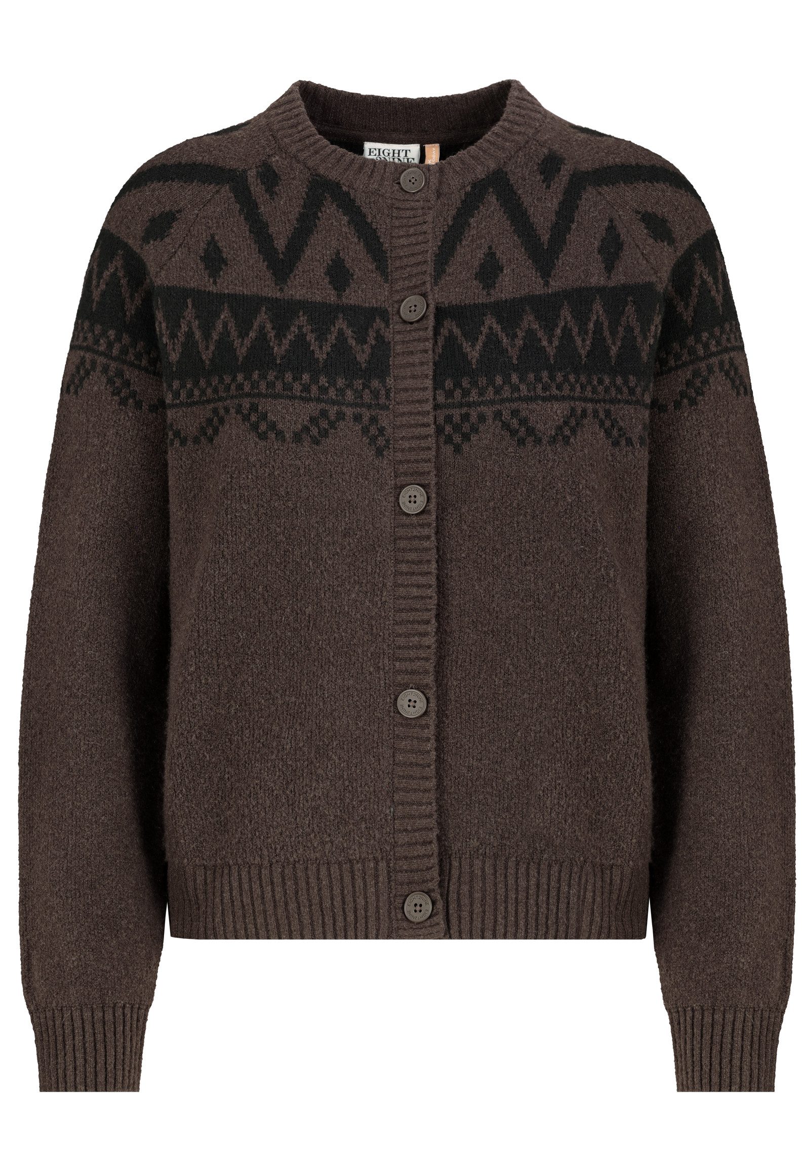 Eight2Nine Strickjacke Damen Strickjacke Rundhals Jacquard-Muster, Raglanärmel, Knopfleiste