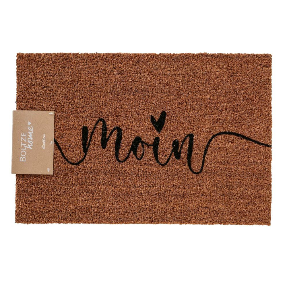BOLTZE Fußmatte Fußmatte MOIN natur mit schwarzer Schrift 60x40cm aus Kokosfaser und P