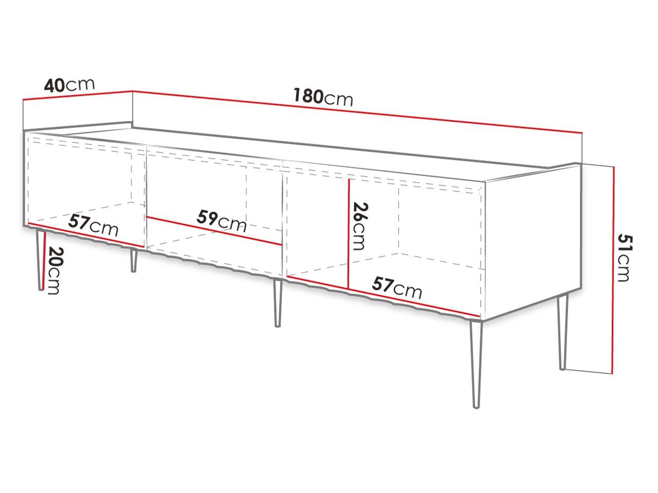 Schwarz 180 / Griffloses Schwarz Öffnen, (mit gedämpftem Hochglanz Metallfüße TV-Schrank Schließsystem, Türen) Arcos Mirjan24 3