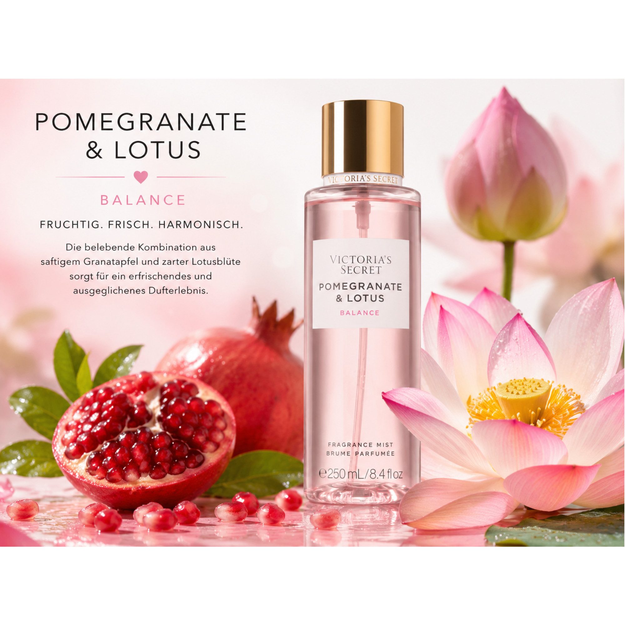 Victorias Secret Duft-Set Pomegranate & Lotus Fragrance Mist Doppelpack 2 × 250 ml, Doppelpack mit fruchtig-frischem Duft und 500 ml Gesamtinhalt