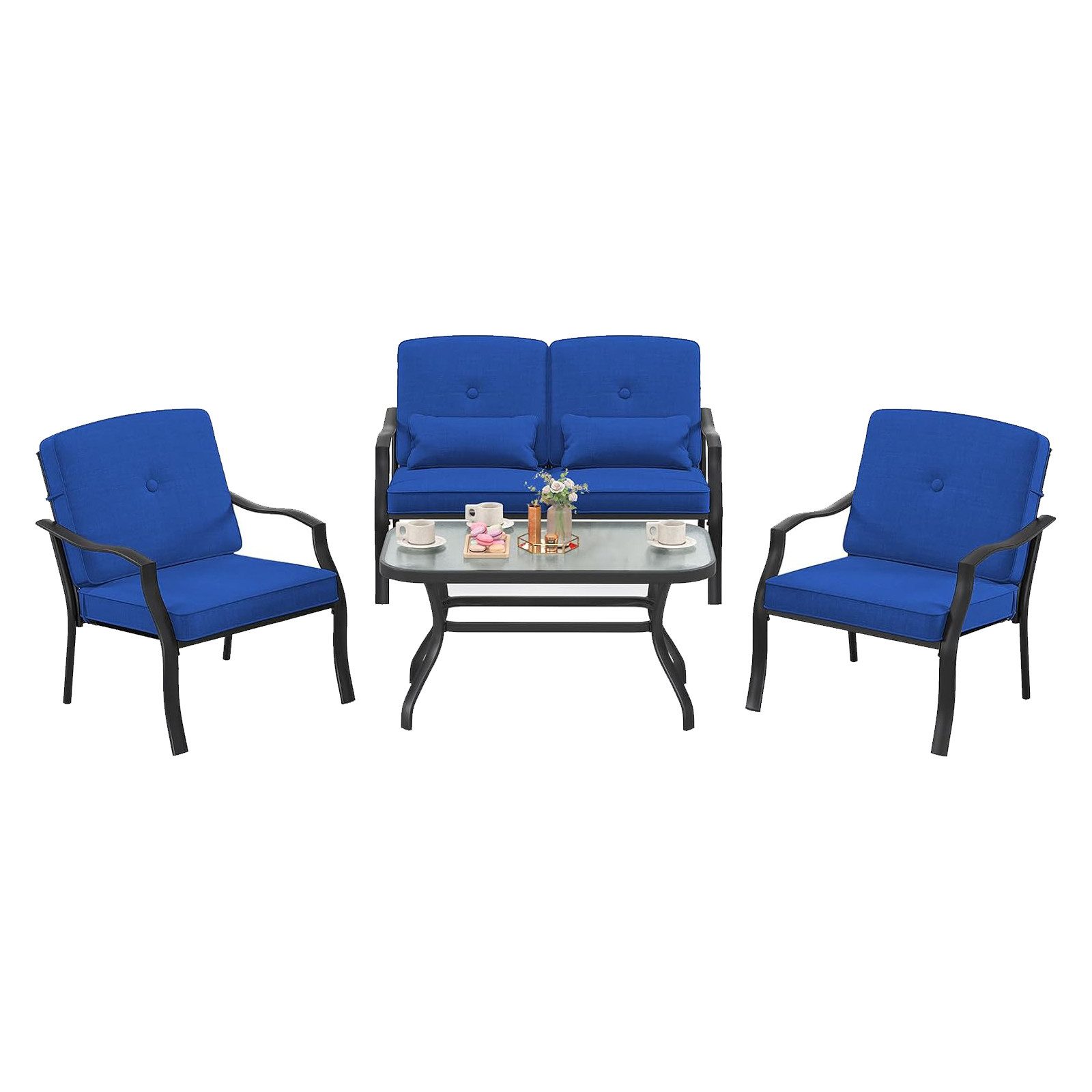 KOMFOTTEU Gartenlounge-Set, (Set, 4-tlg), Sitzgarnitur mit Kissen, Terrassenmöbel