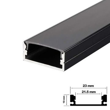 ENERGMiX LED-Stripe-Profil 2m Schwarze LED Aluprofil Alu Schiene Kanalsystem, Kanal Profil für LED-Streifen mit 2 Abdeckungen Schwarz und weiß