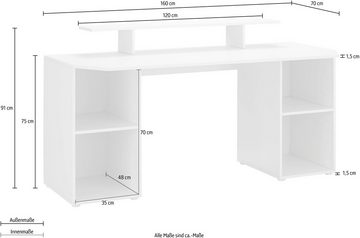 borchardt Möbel Gamingtisch Tippy, Breite 160 cm, Schreibtisch mit viel Stauraum