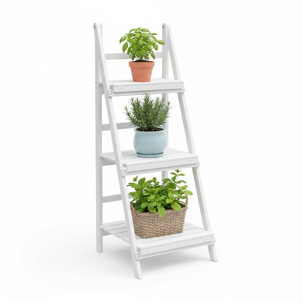 Melko Blumenständer Pflanzentreppe Holz Weiß – Blumenregal Pflanzen Blumenständer, Mehrstufiges Pflanzenregal mit 3 Ebenen, Flexible Aufstellung