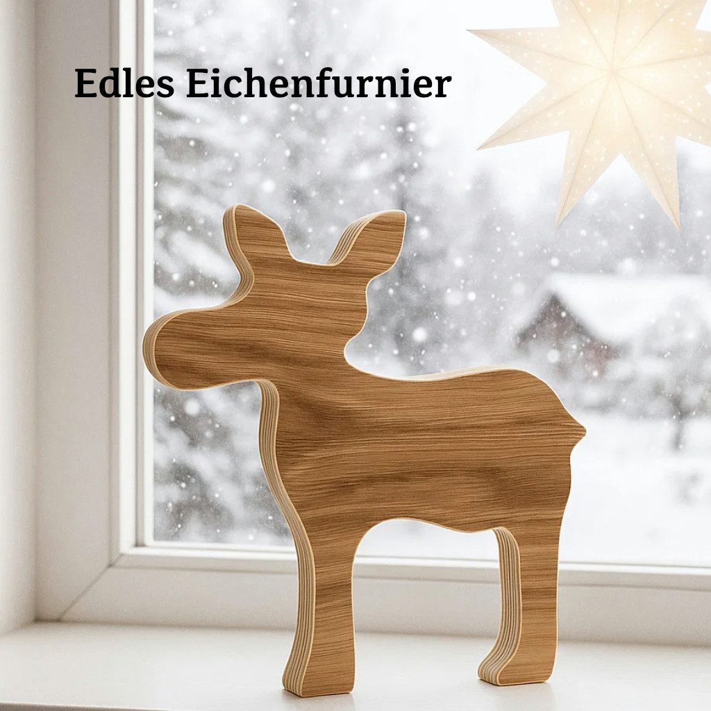 Kernholz Dekofigur Elch ohne Geweih, Weihnachtsfigur - Dekofigur aus Holz - Eiche