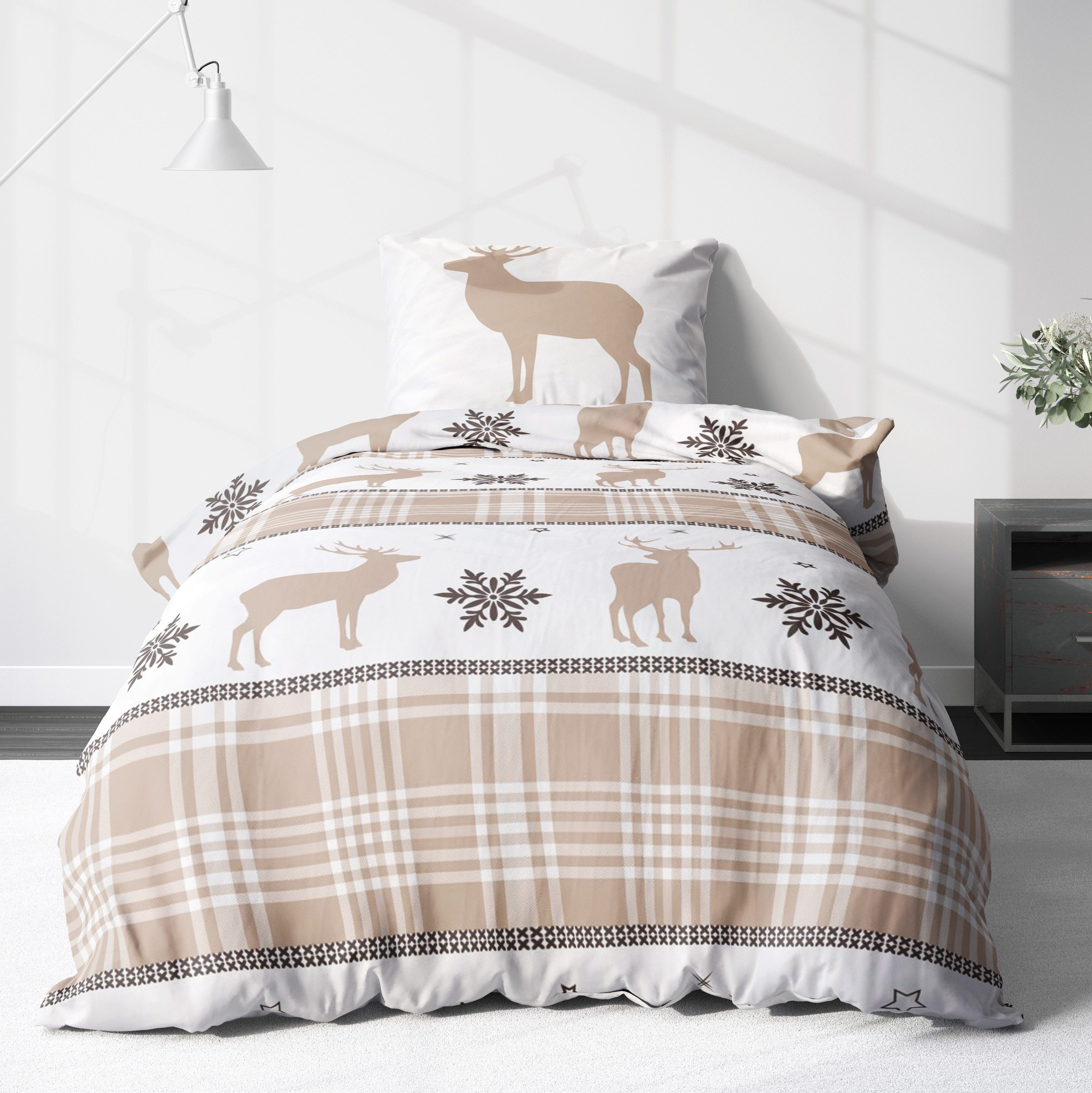 LINKHOFF Bettwäsche Biber Bettwäsche 135x200cm Christmas Sand Creme - 100% günstig online kaufen