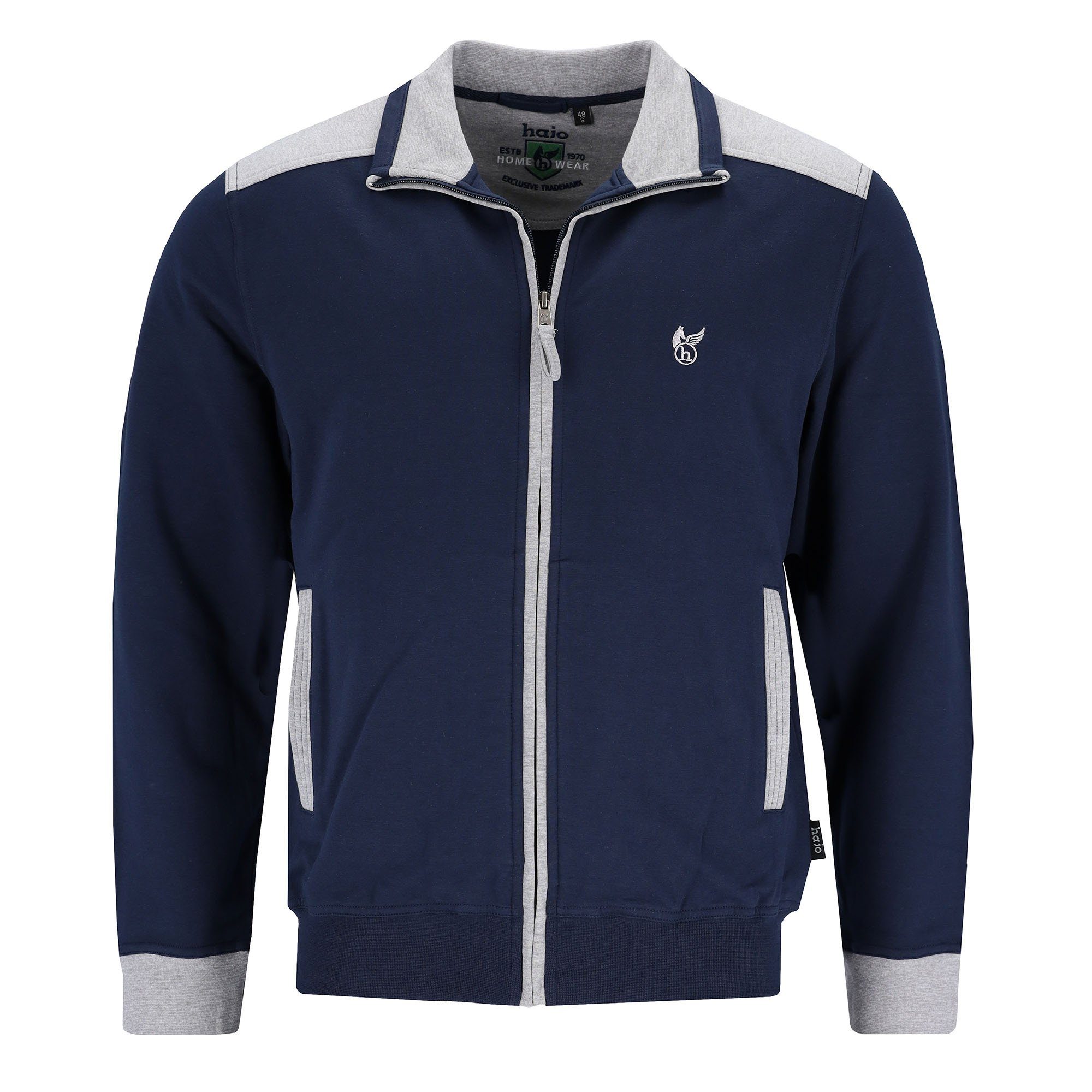Homewear Jacke Blau Klima-Komfort Herren Sweatshirt Freizeit, Hajo -