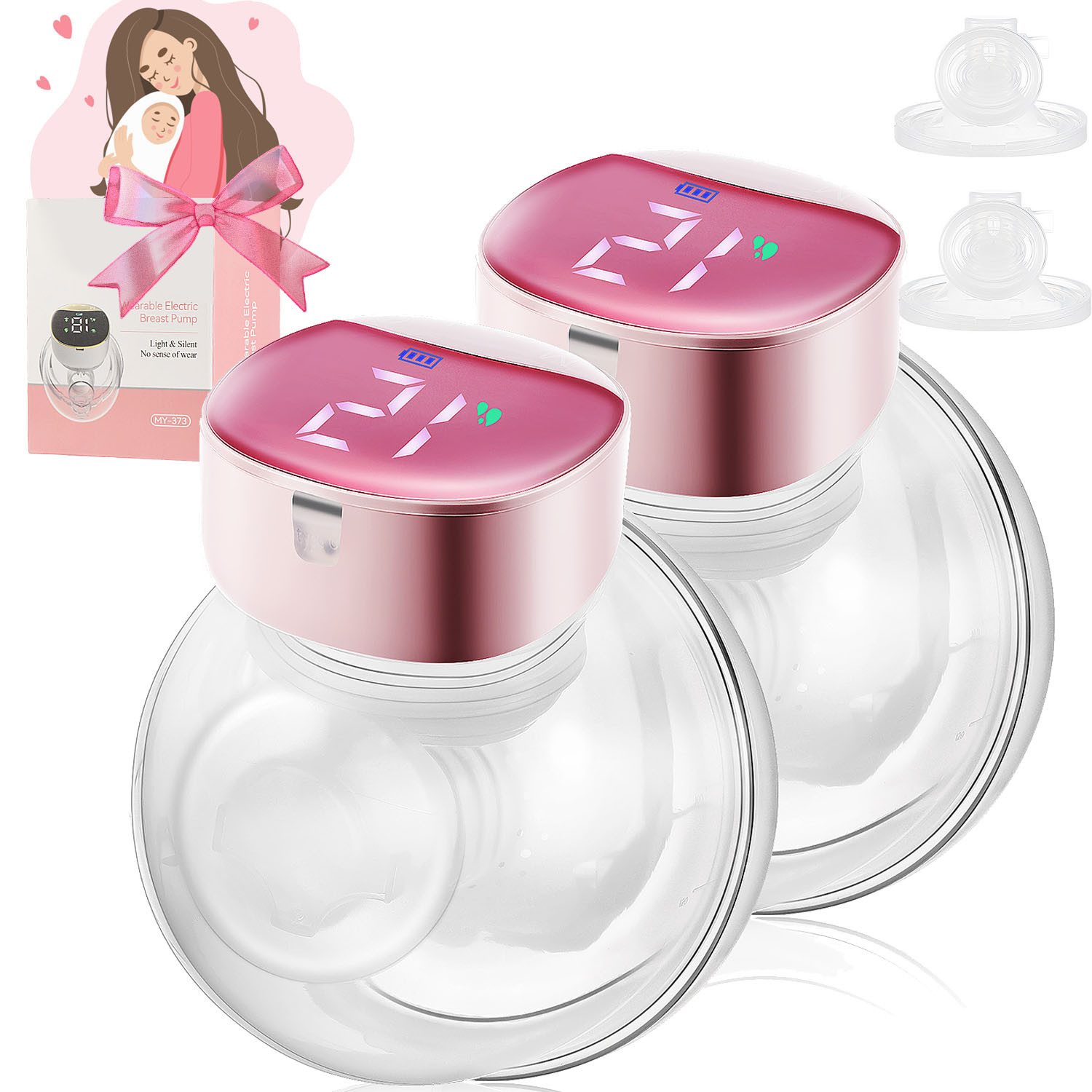 Milchbehälter 2 Set Kabellose Milchpumpe (180ml) - 4 Modi/12 Stufen, leise, BPA-frei