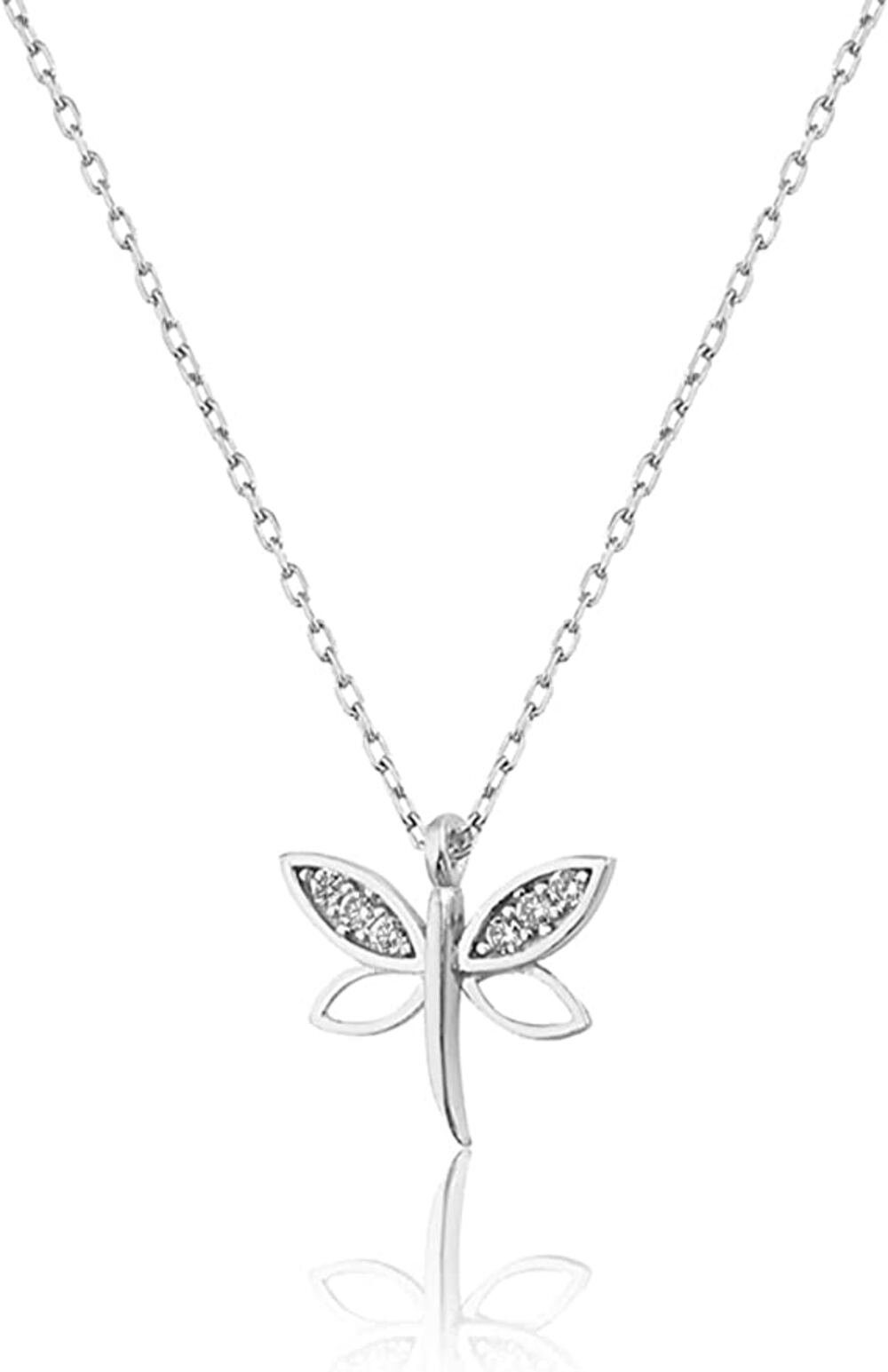 Einzelstück Kette mit Anhänger Halskette Libelle Dragonfly Kette 925 Sterling Silber