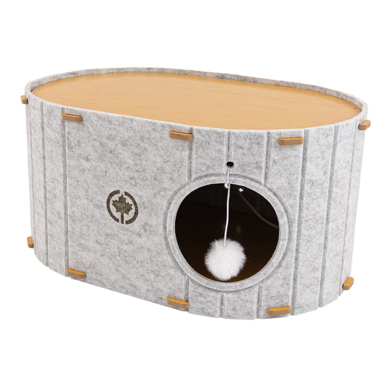 Canadian Cat Company Tierbett Filz-Katzenhöhle Tenno, Katzenhöhle, stabiler Filz & MDF-Holzplatte, Spielball, 60x40x30cm