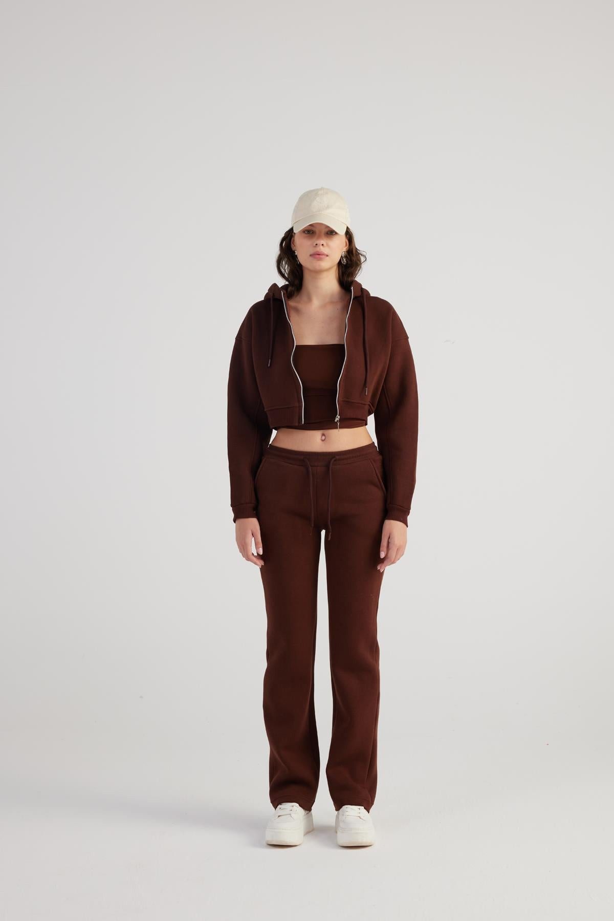 HOLLY LOLLY Jogginghose Damen Kaffee Hohe Taille Jogginghose
