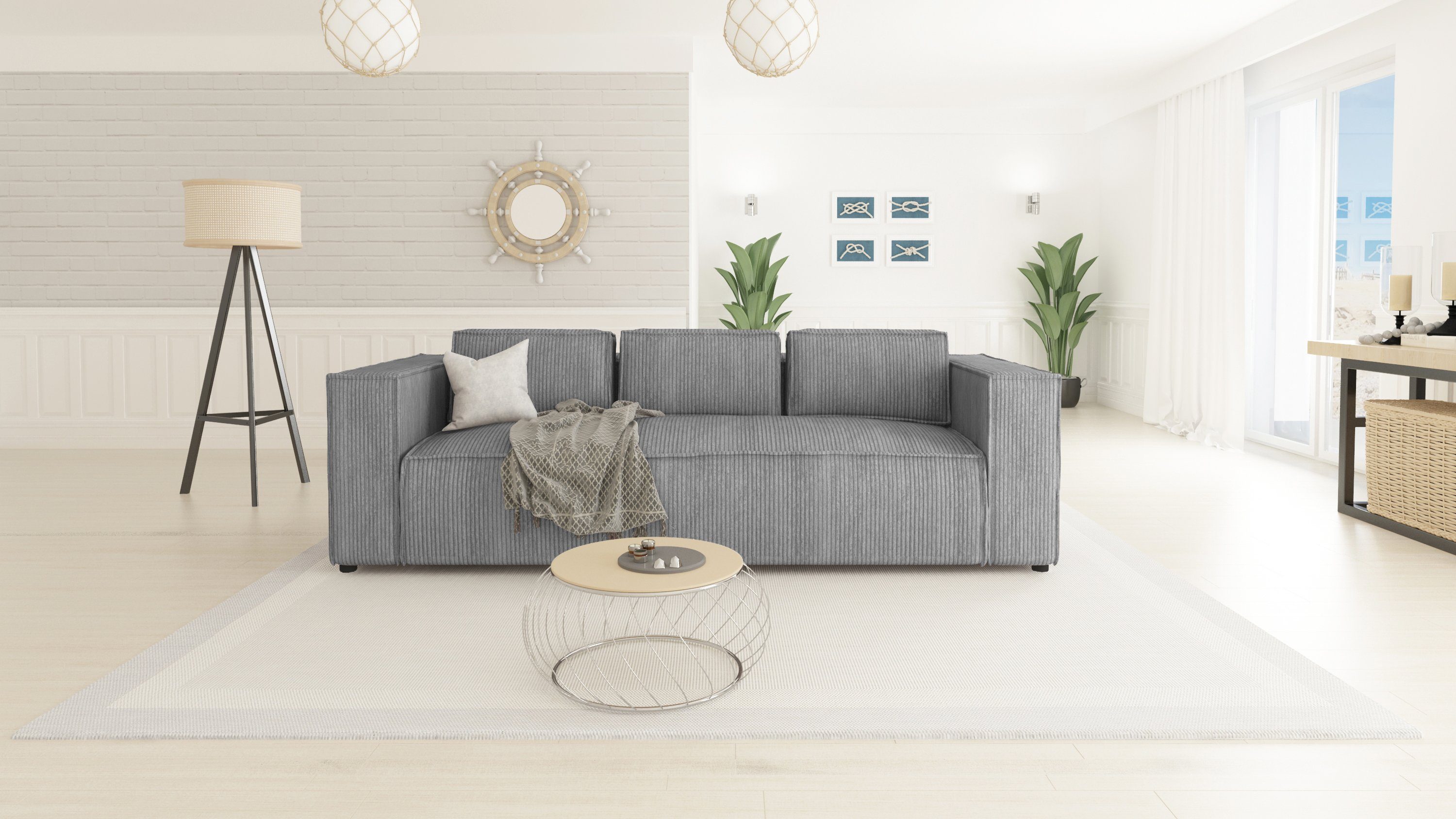 Hellgrau 1 mit Renne, Teile, Möbel sofa 3-Sitzer S-Style Cord Wellenfederung